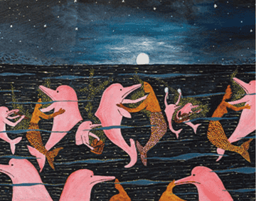 artwork featuring pink dolphins